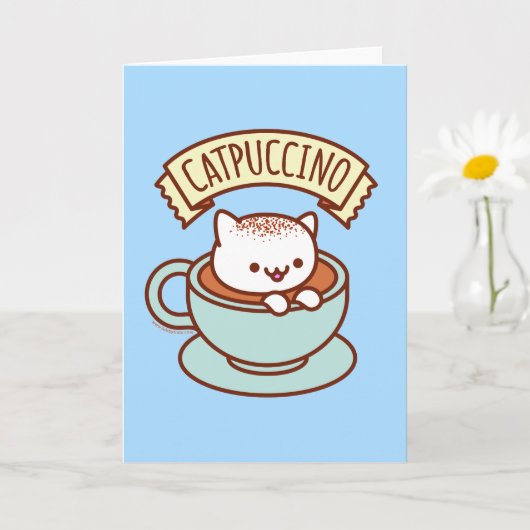 Funny Cat Grußkarte: CATPUCCINO Karte (Kleine Pflanze)