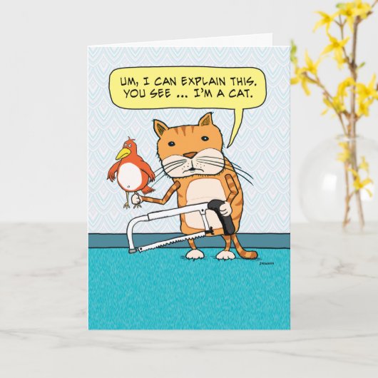 Funny Cat Hacksaw Explanation Birthday Card Karte (Gelbe Blume)