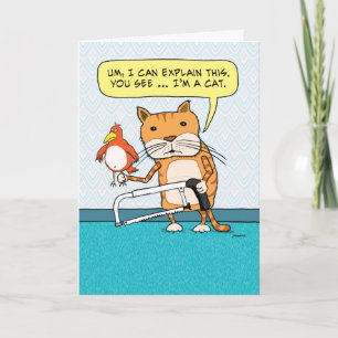 Funny Cat Hacksaw Explanation Birthday Card Karte