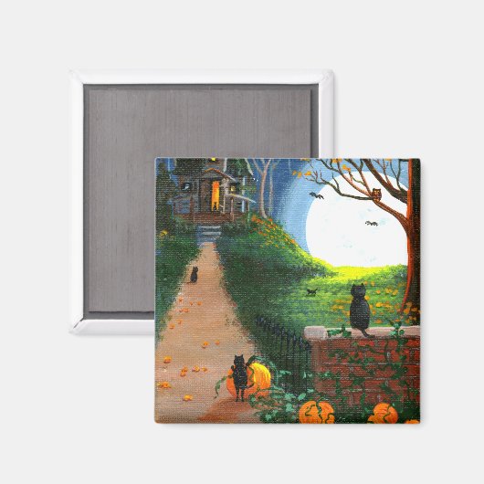 Funny Cat Halloween Creationarts Magnet (Vorderseite/Rückseite)