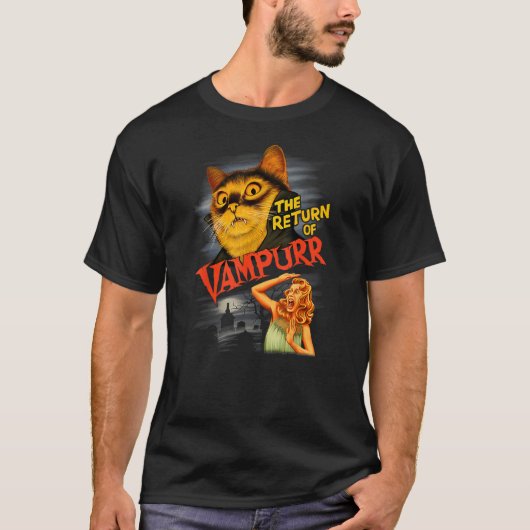 Funny Cat Halloween Night of the Vampurr Cat Vampi T-Shirt (Vorderseite)
