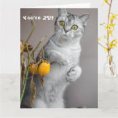 Funny Cat Happy 21. Geburtstagskarte Karte (Gelbe Blume)