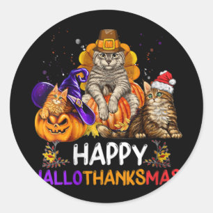 Funny Cat Happy Hallothanksmas Halloween Ch Runder Aufkleber