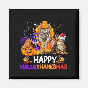 Funny Cat Happy Hallothanksmas Halloween Thanksgiv Magnet