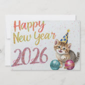 funny cat happy new year Flat Card (Vorderseite)