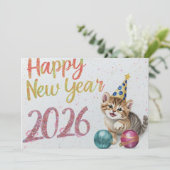funny cat happy new year Flat Card (Stehend Vorderseite)