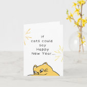 Funny Cat Happy New Year Karte (Gelbe Blume)