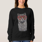 Funny Cat Heart Glasses Valentine's Day British Sh Sweatshirt (Vorderseite)