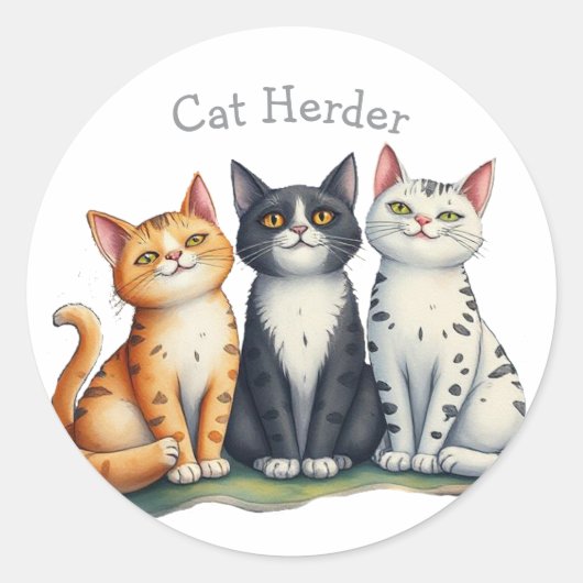 Funny Cat Herder Quote Cat Lover Runder Aufkleber (Vorderseite)