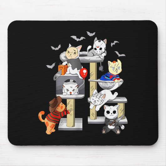 Funny Cat Horror Movies Cute Halloween Cat Lovers Mousepad (Vorne)