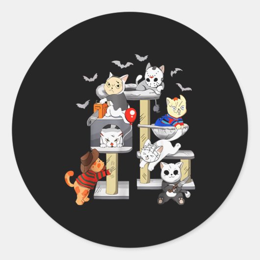 Funny Cat Horror Movies Cute Halloween Cat Lovers Runder Aufkleber (Vorderseite)