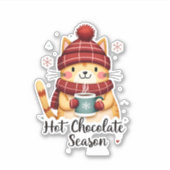 Funny Cat Hot Choco Jahreszeit Frohe Weihnachten M Aufkleber (Vorderseite)