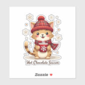 Funny Cat Hot Choco Jahreszeit Frohe Weihnachten M Aufkleber (Blatt)
