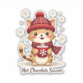 Funny Cat Hot Choco Jahreszeit Frohe Weihnachten M Aufkleber (Vorderseite)