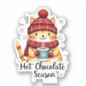 Funny Cat Hot Choco Jahreszeit Frohe Weihnachten M Aufkleber (Vorderseite)
