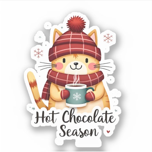 Funny Cat Hot Choco Jahreszeit Frohe Weihnachten M Aufkleber (Vorderseite)