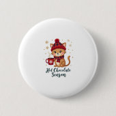 Funny Cat Hot Choco Jahreszeit Frohe Weihnachten M Button (Vorderseite)