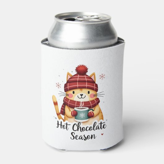 Funny Cat Hot Choco Jahreszeit Frohe Weihnachten M Dosenkühler (Kanne Vorderseite)