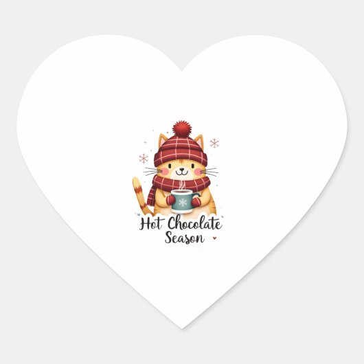 Funny Cat Hot Choco Jahreszeit Frohe Weihnachten M Herz-Aufkleber (Vorderseite)