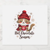 Funny Cat Hot Choco Jahreszeit Frohe Weihnachten M Schaumweinetikett (Einzelnes Label)