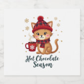 Funny Cat Hot Choco Jahreszeit Frohe Weihnachten M Schaumweinetikett (Einzelnes Label)