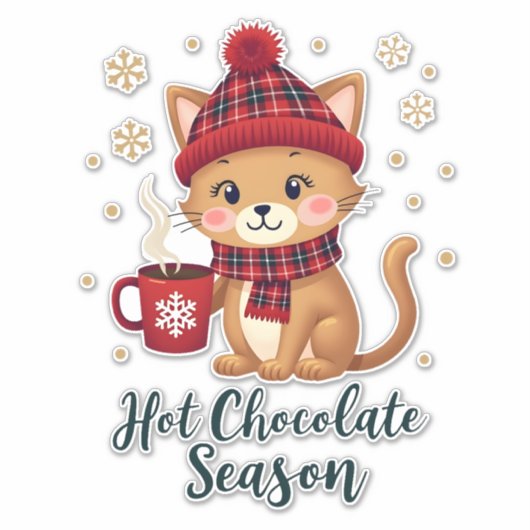 Funny Cat Hot Choco Season Merry Christmas Mom Dad Aufkleber (Vorderseite)