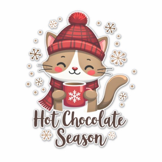 Funny Cat Hot Choco Season Merry Christmas Mom Dad Aufkleber (Vorderseite)
