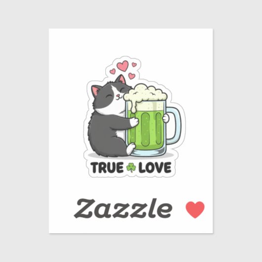 Funny Cat Hugging Green Beer Mug True Love Sticker (Blatt)