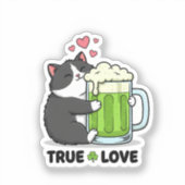 Funny Cat Hugging Green Beer Mug True Love Sticker (Vorderseite)