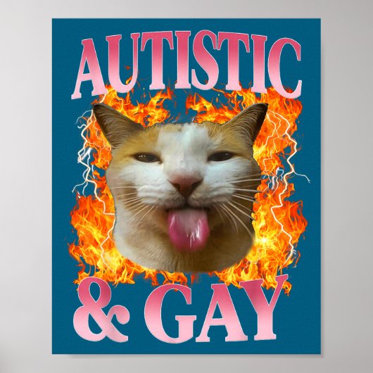 Funny Cat Humor Saying Autistic And Gay Cat Meme Q Poster (Vorne)