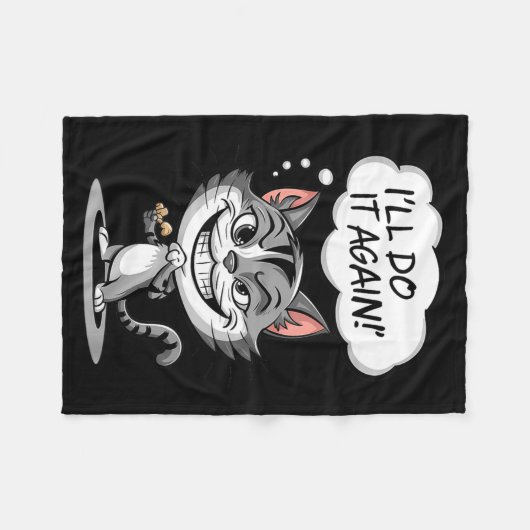 Funny Cat I'll Do It Again  Fleecedecke (Vorderseite (Horizontal))