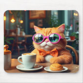 Funny Cat im Café mit Coffee Mouse Pad Mousepad (Vorne)