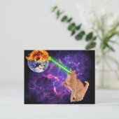 Funny Cat im Weltraum Galaxy Laser Earth Postkarte (Stehend Vorderseite)