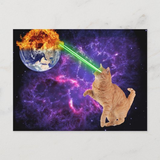 Funny Cat im Weltraum Galaxy Laser Earth Postkarte (Vorderseite)
