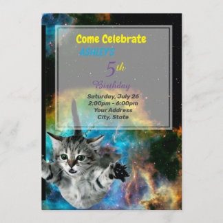 Funny Cat im Weltraum Geburtstag Einladung