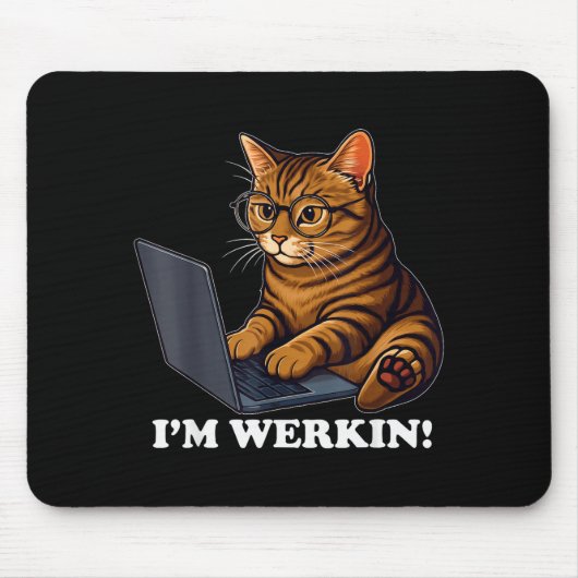 Funny Cat Im Werkin Working From Home Cat On Lapto Mousepad (Vorne)