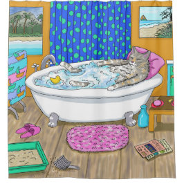 Funny Cat in Bath 665 Duschvorhang