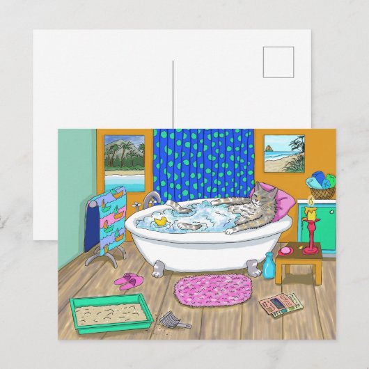 Funny Cat in Bath 665 Postkarte (Vorne/Hinten)