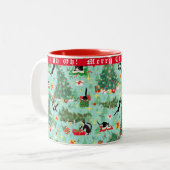 Funny Cat in Christmas Tree Custom Zweifarbige Tasse (Vorderseite Links)