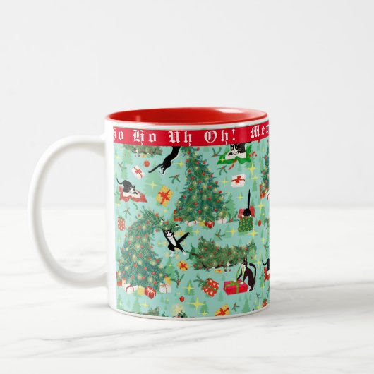 Funny Cat in Christmas Tree Custom Zweifarbige Tasse (Links)