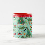 Funny Cat in Christmas Tree Custom Zweifarbige Tasse (Mittel)