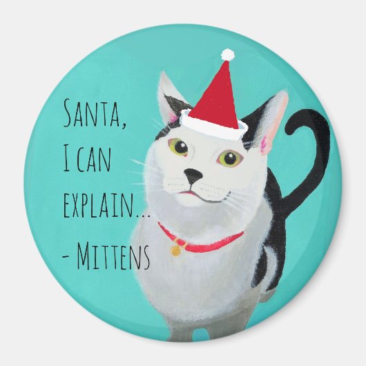 Funny Cat in der Weihnachtsmannmütze Personalisier Magnet (Vorne)