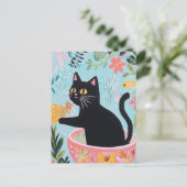 Funny Cat in einer schönen Schüssel Postkarte (Stehend Vorderseite)