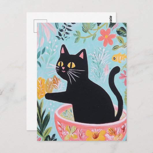 Funny Cat in einer schönen Schüssel Postkarte (Vorne/Hinten)