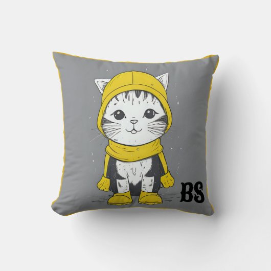 Funny Cat in Rain Boots - Cat Spaß Kissen (Vorderseite)