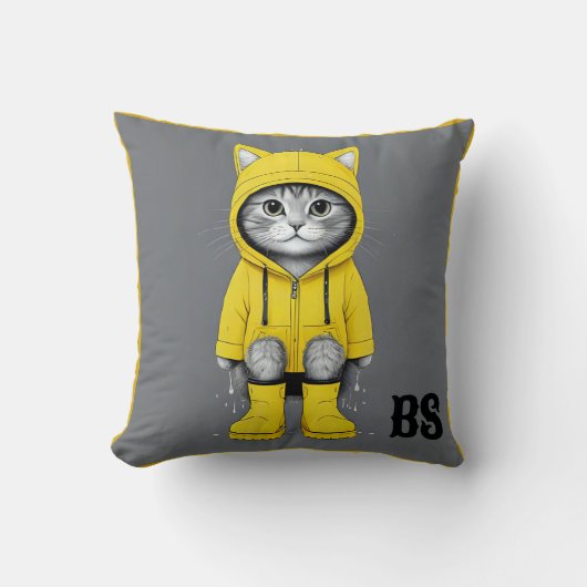 Funny Cat in Rain Boots - Cat Spaß Kissen (Vorderseite)