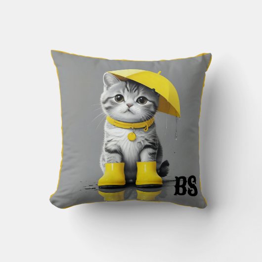 Funny Cat in Rain Boots - Cat Spaß Kissen (Vorderseite)