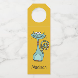 Funny Cat individuelle Name & Farb Flaschenhalter Flaschenanhänger