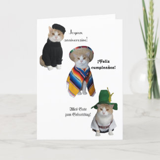 Funny Cat/Kitty Happy Geburtstag in sechs Sprachen Karte