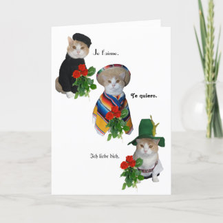 Funny Cat/Kitty Liebe in Four Languages Valentine Feiertagskarte